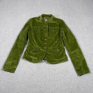 Vintage Y2K Gadzooks Green Velvet Military Jacket Small Button Front Crest